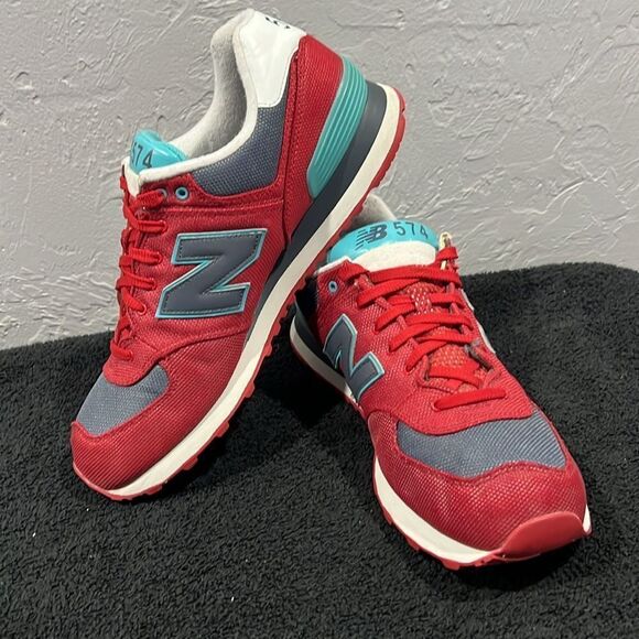 🔥🔥 NEW BALANCE 574 Red/Gray/Aqua Blue Classics  Sneakers Men Size 12 - PERFECT - Picture 4 of 13